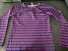 Vineyard Vines Rash Guard Womens Medium Pink Blue Striped Long Sleeve Swim Shirt