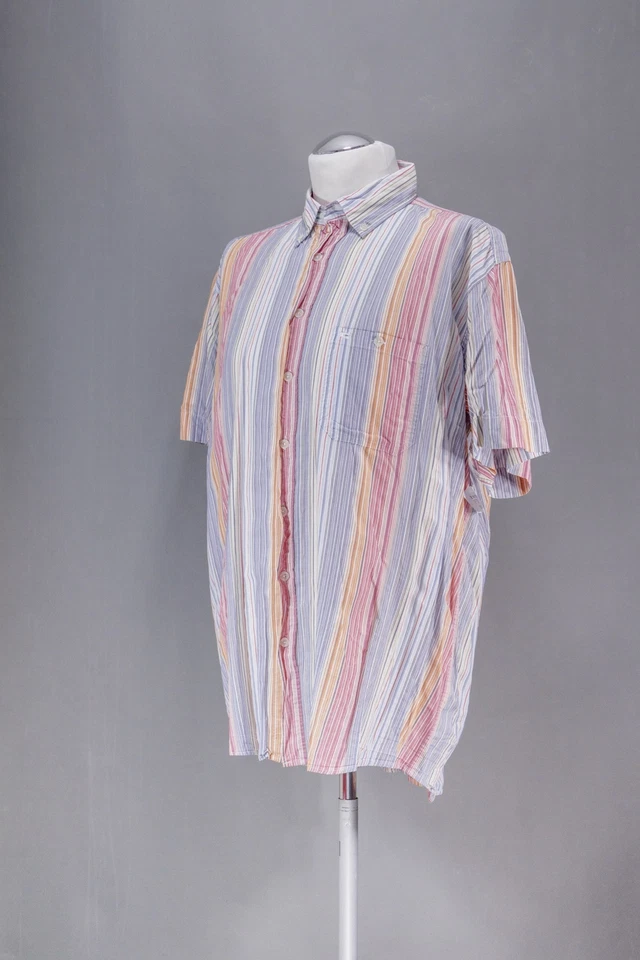 Camel Active Casual Shirt XL Pink Orange Stripes Short Sleeve Button-Down B1093 - Image 3 of 4