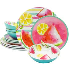 Zak Designs Dinnerware Set, 12-Piece Multicolor Bright Fruits-Serves 4