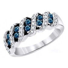2 Ct Round Cut Simulated Blue Topaz Eternity Wedding Ring 14k White Gold Plated
