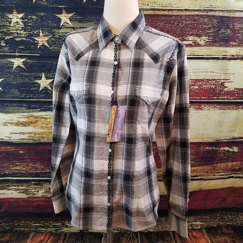 Panhandle Slim Women Black Gray Plaid 