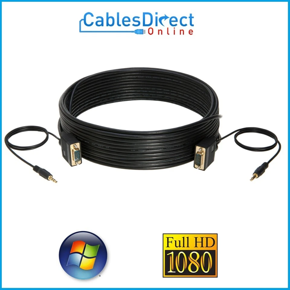 2er Pack x SVGA + AUDIO 3,5 MM Kabel Stecker VGA PC Projektor Monitor Display Posten