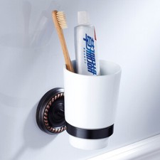Image of Oil Rubbed Black Brass Wall Mounted Bathroom Toothbrush Holder Single Cup