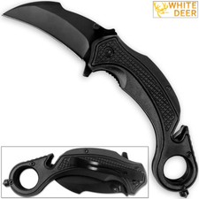 Cuchillo Karambit Táctico de Emergencia Defensa Extrema Ciervo Blanco Asistido Abierto Negro