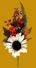 NWT Autumn Fall Floral Pick - White Sunflower, Berries  Leaves - 15"T, 8.50"W