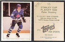 PETER STASTNY - 1982 TOPPS STICKER # 15 - HALL OF FAME - QUEBEC NORDIQUES CENTER