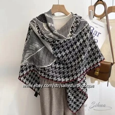 70% Cashmere 30% Silk Wrap Scarf Stole Flower Houndstooth Print Square Shawl 53"