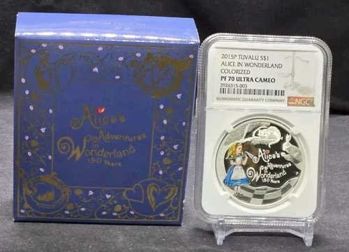 2015 TUVALU 1 oz $1 - 150th ALICE IN WONDERLAND - NGC PF70 UC - .999 SILVER COIN
