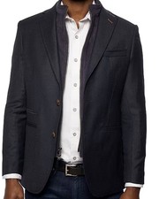 Robert Graham Blazer Sport Coat Mens 46 Tailor Navy Blue Wool Zip Insert 798