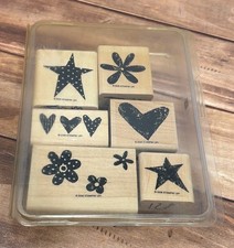 2006 STAMPIN' UP LOVE IT WOOD MOUNTED RUBBER STAMP SET OF 6 HEART STAR