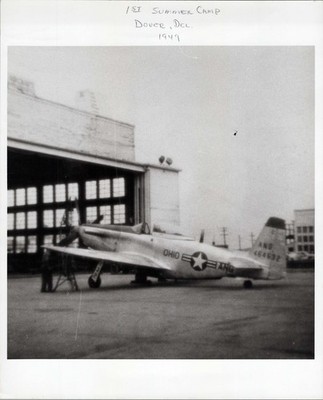 1949 Photo of Ohio ANG P-51 Mustang Parked by Hangar Dover Delaware Summer Camp