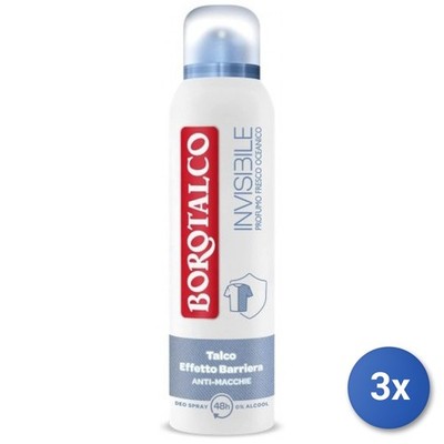 3x Borotalco Deodorant Spray 150 ml. Invisible Fresh Azzurro Made In Italy