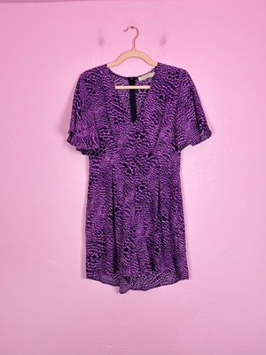 Voyelles Vintage Heart Animal Print Playsuit Purple Black 90s Size M