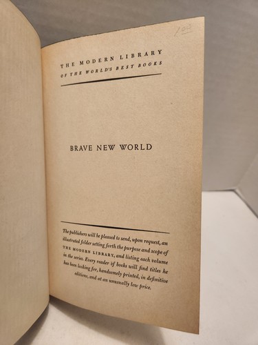 Brave New World Aldous Huxley 1956 First Modern Library Edition HCDJ Ships Free  - Afbeelding 9 van 11