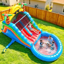 23FT Commercial Full PVC Inflatable Bounce House Dual Water Slide for Kids Adult