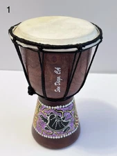 Djembe Hand Drum Painted Turtle Souvenir Tribal Music Boho 9.5x5.5 San Diego,CA