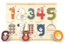 Wooden Number Peg Puzzle for Toddlers 18M Preschool Shape Learning Toy Gift