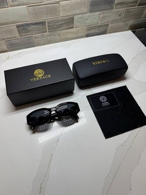 Versace Women s Rectangle Sunglasses Black Frame Gray Tinted Lenses Medusa