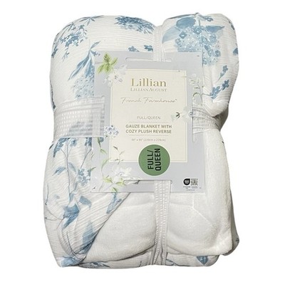 Lillian August French Farmhouse Full Queen Blue Floral Reversible Gauze Blanket