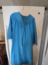 Vintage Beverly West Robe L XL Turquoise Blue Zip Front Housecoat Quilted Yoke