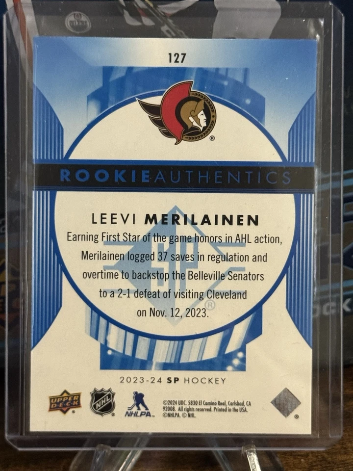 Leevi Merilainen 2023-24 SP Hockey Rookie Authentics Blue #127 - Image 2 of 2