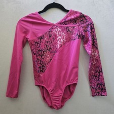 Danskin Girls sz L 10-12 Pink Now Long Sleeve Active Fit Leotard Mesh Gymnastics
