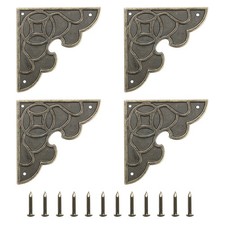 4Pcs 2.1" x 2.1" Vintage Flat Corner Bracket with Mounting Nail, Bronze