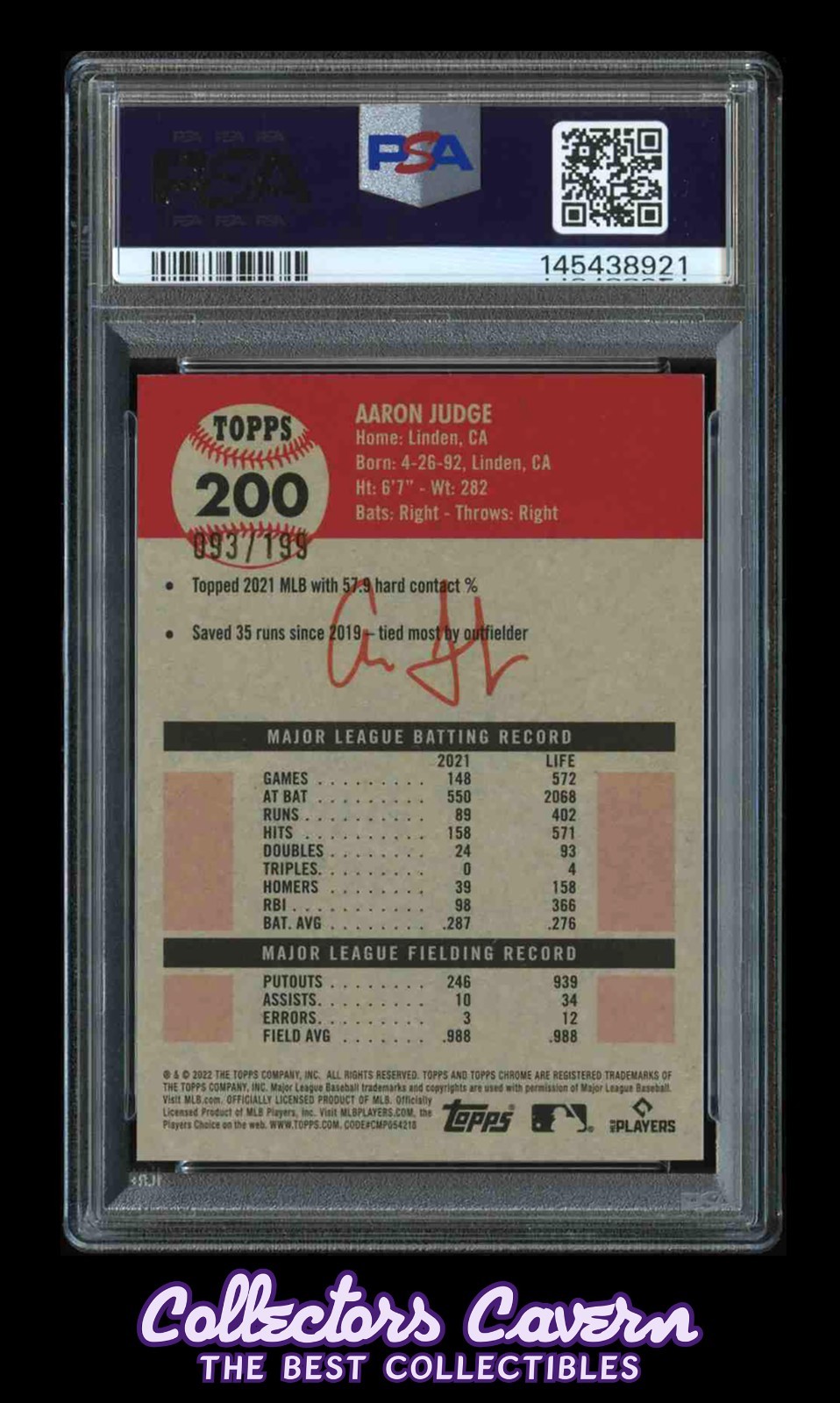 2022 Platinum Anniversary Blue Mini Diamond #200 Aaron Judge PSA 9 #d 93/199 view 2