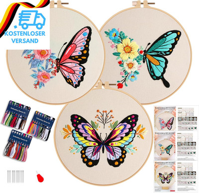 Smart-Feather 3 Stück Schmetterling Stickerei Kit Für Anfänger, Hand Stickerei K