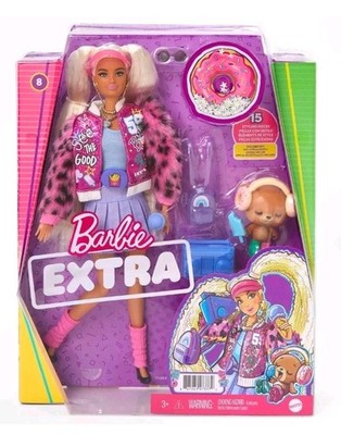 Barbie Extra Doll #8 in Pink Sparkly Varsity Jacket w Teddy Bear. New! 2020