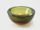 Murano Style Sommerso Art Glass Ashtray Bowl geode Green Amber Heavy Mid Century