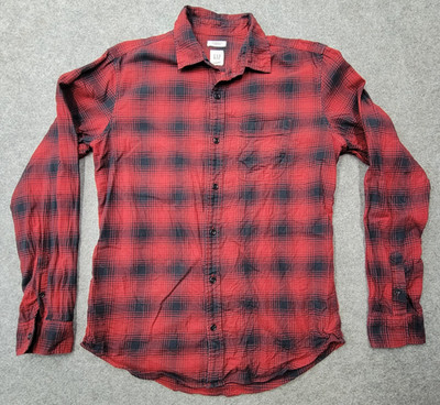 Gap Mens Red Plaid Button Down Shirt Size M Standard Fit Stretch