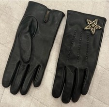 Coach Dark Brown Leather Gloves Small Star Detail Premium Quality