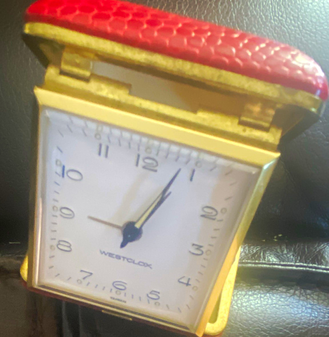 Westclox Wind Up Mechanical Travel Alarm Clock Analog Red/Gold Square Metal