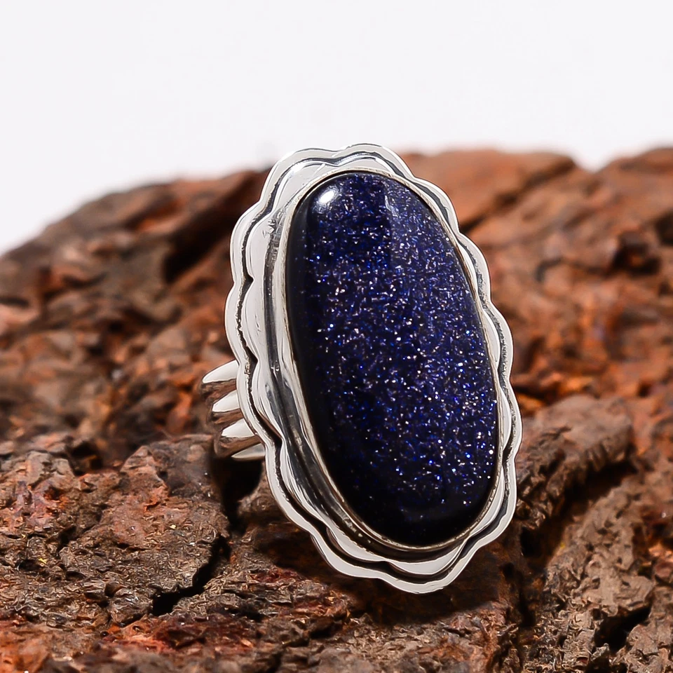 Blue Sunstone Solid 925 Sterling Silver Jewelry Ring Christmas Gift for her - Image 2 of 4