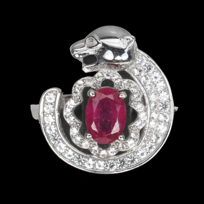925 Sterling Silver Ring Oval Ruby 7x5mm Topaz Tiger Gemstone Jewelry Size 6.5