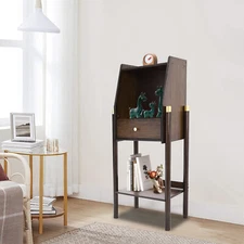 3-Tier Bamboo Display Rack Bookshelf Case w/ Drawer Freestanding Shelf 60kg