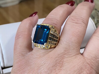 SHOPNBC Gold Vermeil Sterling London Blue & White Topaz, Blue Diamond Ring