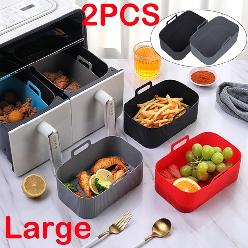 2PCS Silicone Pot for Air Fryer Dual Basket Liner Baking Pan Tray For