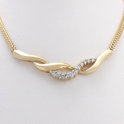 14k Gold Natural Diamond Wheat Chain Infinity Setting Necklace Allison Kaufman