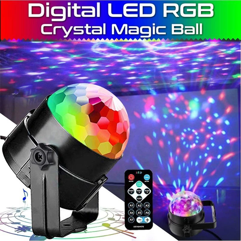 RGB Strobe LED Disco Party Lights DJ Dance Ball Light Sound Activated KTV Lamp - Image 3 of 4