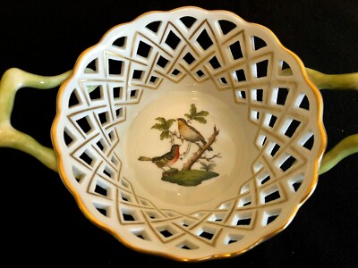 HEREND PORCELAIN HANDPAINTED ROTHSCHILD OPEN WORK BASKET 7412/RO