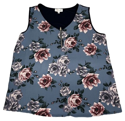Modern Attraction Women s Size 2X Sleeveless Shirt Tank Top Blue Floral New!