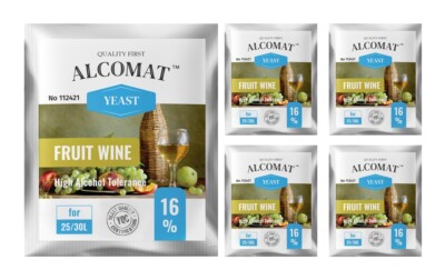 5 x Weinhefe Alcomat Fruit Yeast HAT High Alkohol Hefe 16% Gärhefe brauen TOP!