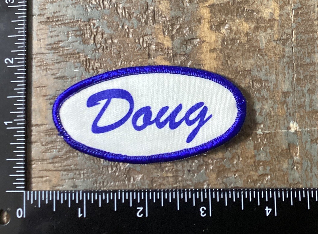 Vintage DOUG Name Tag Work Shirt Job Uniform Printed Iron-On Patch Blue
