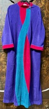 VTG 80s Vanity Fair Purple Teal Fleece Housecoat Robe Women L Zip Long USA