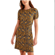 BODEN Knot Detail Jersey Mini Dress Size 16L floral Harvest Gold paisley Terrace
