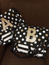 JUSTICE INITIAL A,B,G,H,L GOLD SPARKLE DOTS AND STRIPES MESSENGER BAG