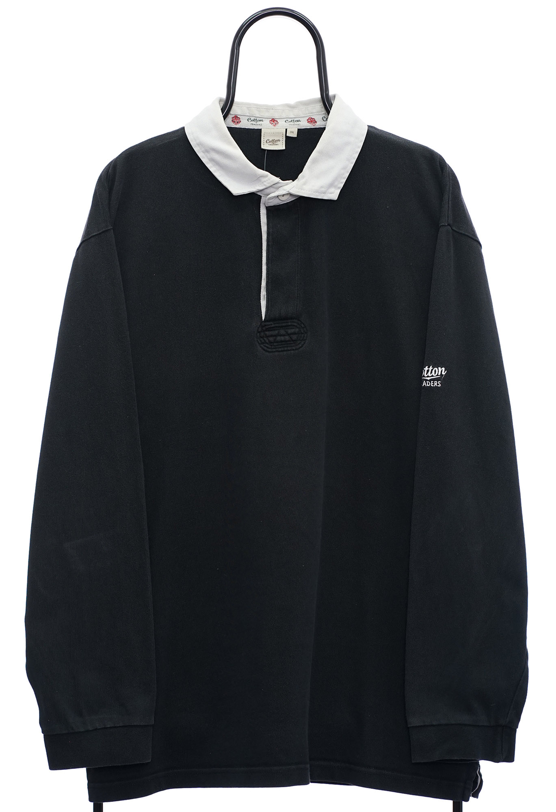 Polo Rugby Jersey de Manga Larga con Cuello SPORTS Ee.uu. Vintage Negro - XXL