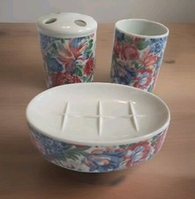 Vintage Floral Ceramic Soap Dish, Toothbrush Holder  Tumbler